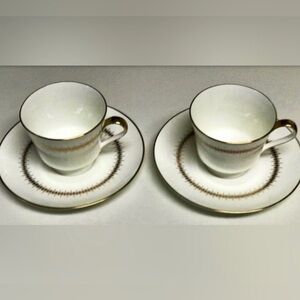 (2) Vintage 1970s Gold Trim Demitasse Mikasa Narumi BRYN MAWR Teacups & Saucers